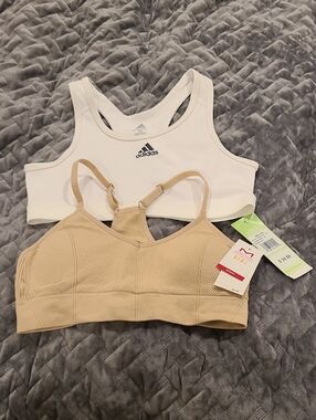adidas White Racerback Sports Bra And Tan Racerback Sports Bra